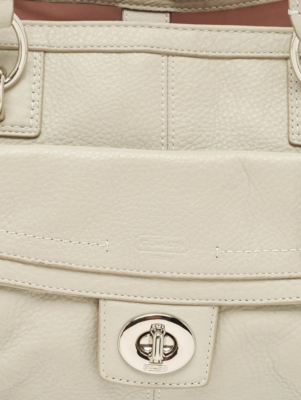 Coach Cream Leather Tote Handbag with Turn-Lock Front Pocket EUC - Picture 4 of 5